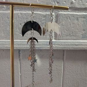 Silvertone crecent moon drop earrings
